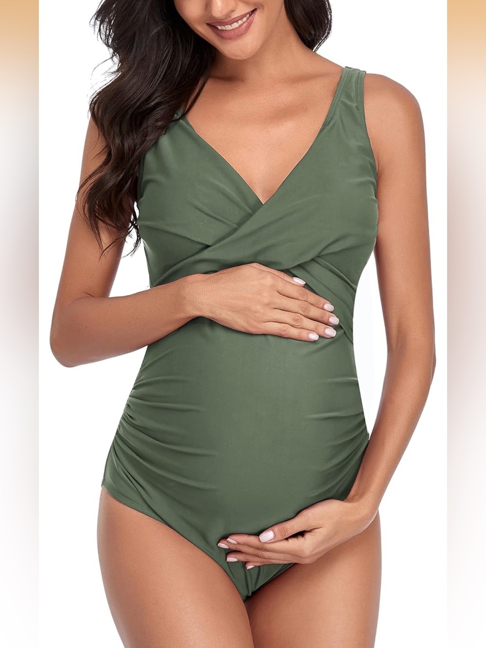 Olive Green Maternity Ruched One-Piece Swimsuit 2XL